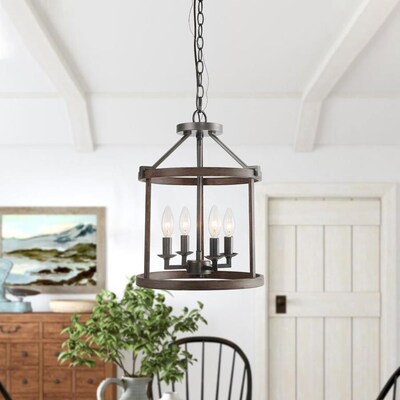 LNC Mocha 4-Light Faux Wood Farmhouse Cage Chandelier LNC Mocha 4-Light Faux Wood Farmhouse Cage Chandelier