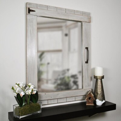 Firstime And Co 32 In L X 24 W Rustic Gray Framed Wall - Rustic Wall Mirror With Shelf Firstime And Co 32 In L X 24 W Rustic Gray Framed Wall - Rustic Wall Mirror With Shelf