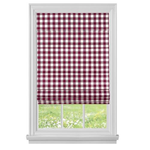 Achim Buffalo Check Roman Shade 33-in x Burgundy Light ...