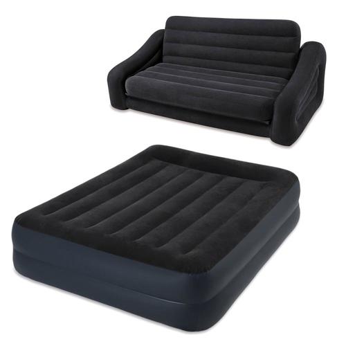 NEW Intex Inflatable 2-In-1 Pull-Out Sofa and Queen Air Mattress Futon Bed Gray