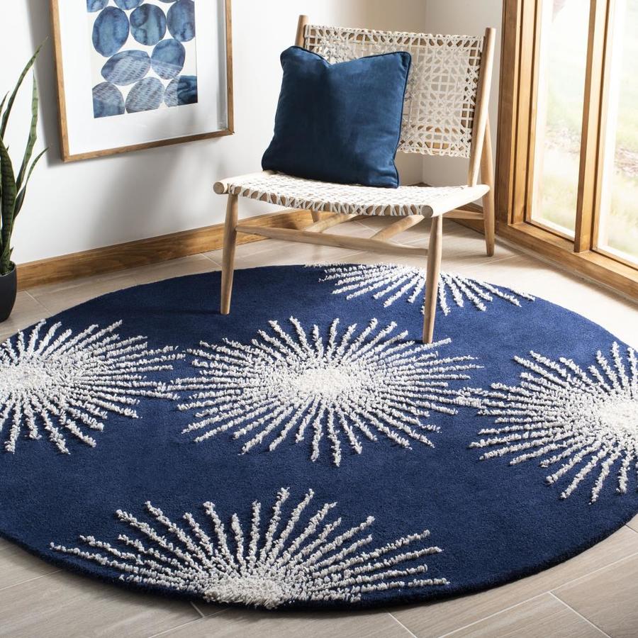 Safavieh Soho Starburst Dark Blue/Ivory Round Indoor Handcrafted Area ...