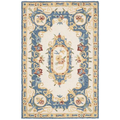 Safavieh MicroLoop Aubusson Cream/Blue Indoor Handcrafted Vintage Throw Rug 3 x 4