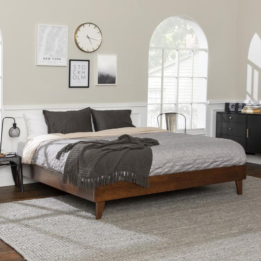 Walker Edison Walnut King Bed Frame in the Beds department at Lowes.com