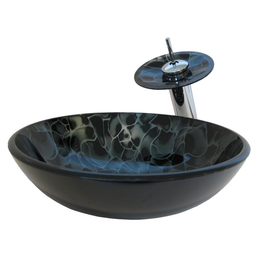 Novatto Tartaruga Black/Silver Glass Vessel Round Bathroom Sink with ...