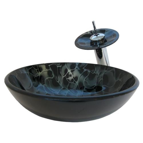 Novatto Tartaruga Black/Silver Glass Vessel Round Bathroom Sink with ...