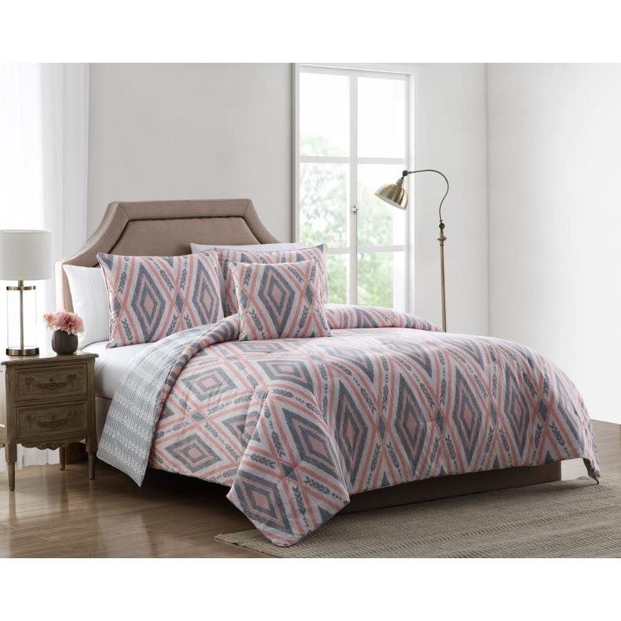 Mhf Home Pink And Grey Polyester Reversible Full Queen Comforter