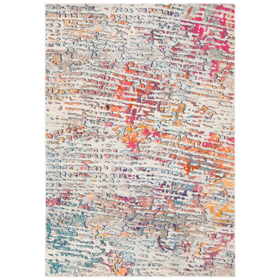 Safavieh Madison Owen 2 x 4 Light Blue/Orange Indoor Abstract Industrial Throw Rug in the Rugs