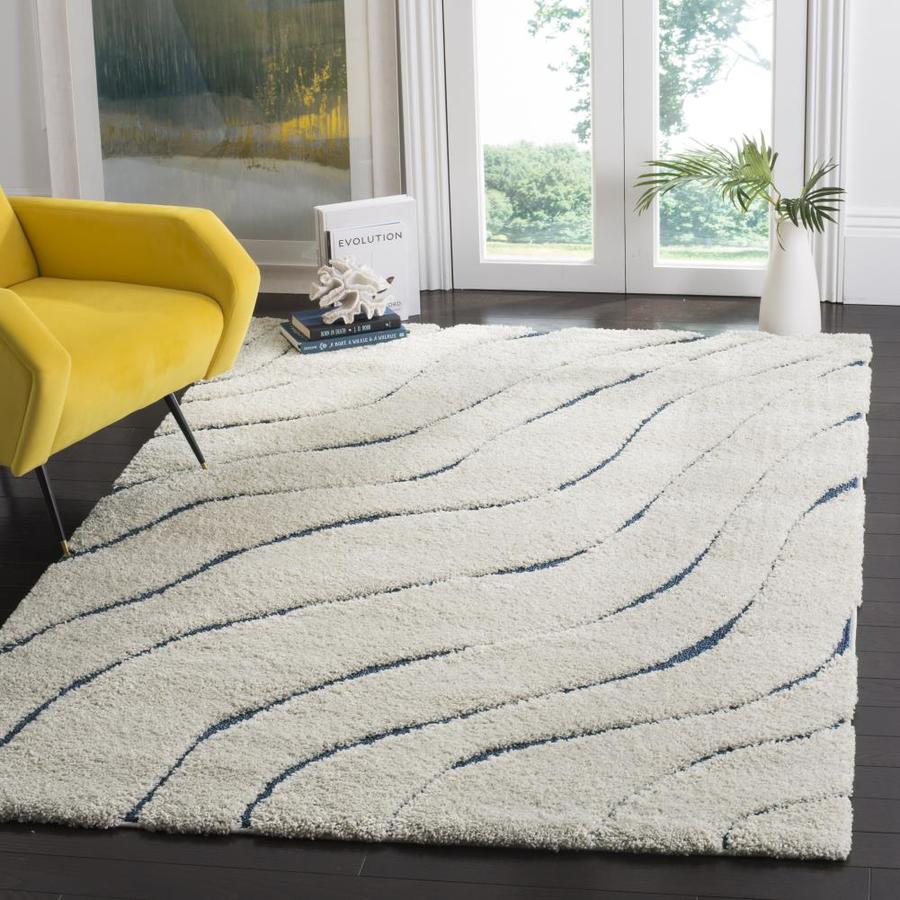 Safavieh Florida Waves Shag 9 x 12 Cream/Blue Indoor Abstract Area Rug ...