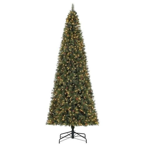 Home Heritage 12-ft Pine Pre-Lit Traditional Slim Artificial Christmas