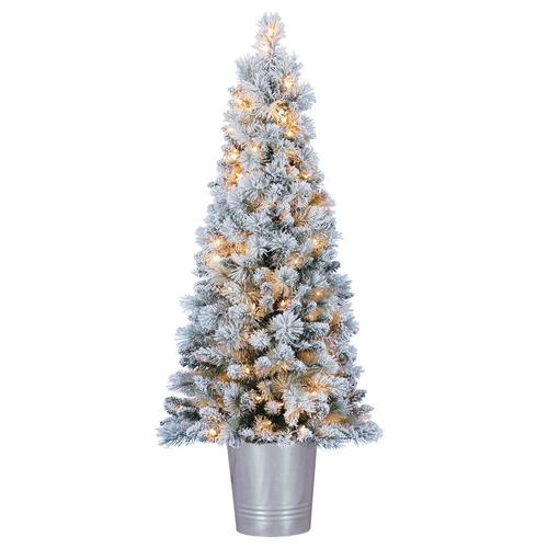 Home Heritage 4.5-ft Pre-Lit Pine Slim Flocked Artificial Christmas Tree with 100 Constant White ...