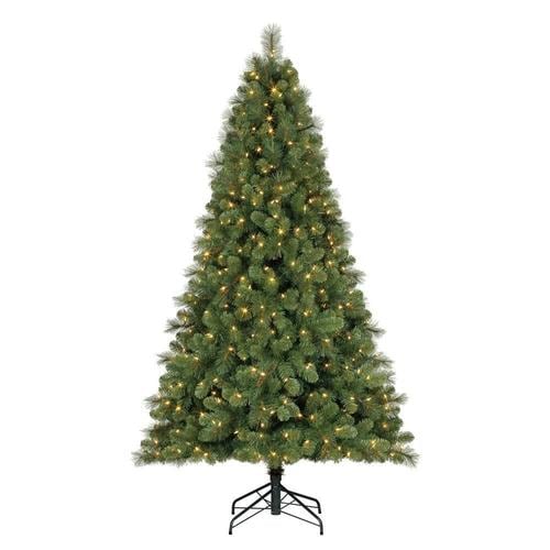 Home Heritage 9-ft Pine Pre-Lit Traditional Artificial Christmas Tree ...