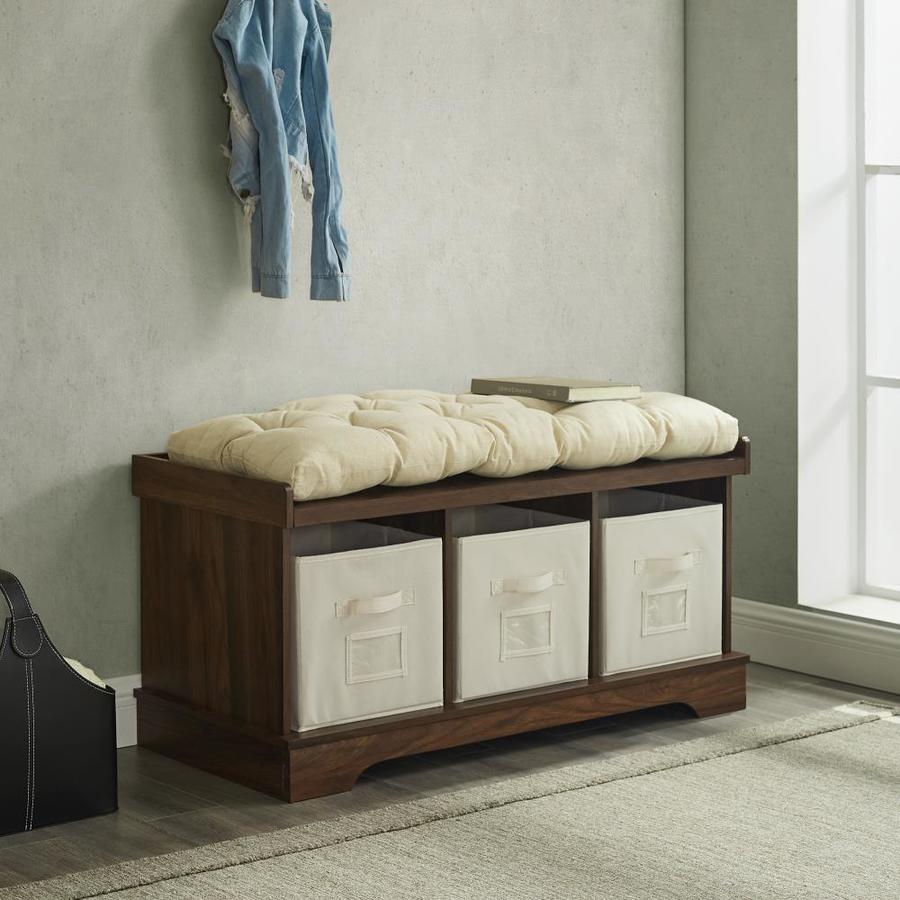 Walker Edison Farmhouse Dark Walnut Storage Bench in the Indoor Benches ...