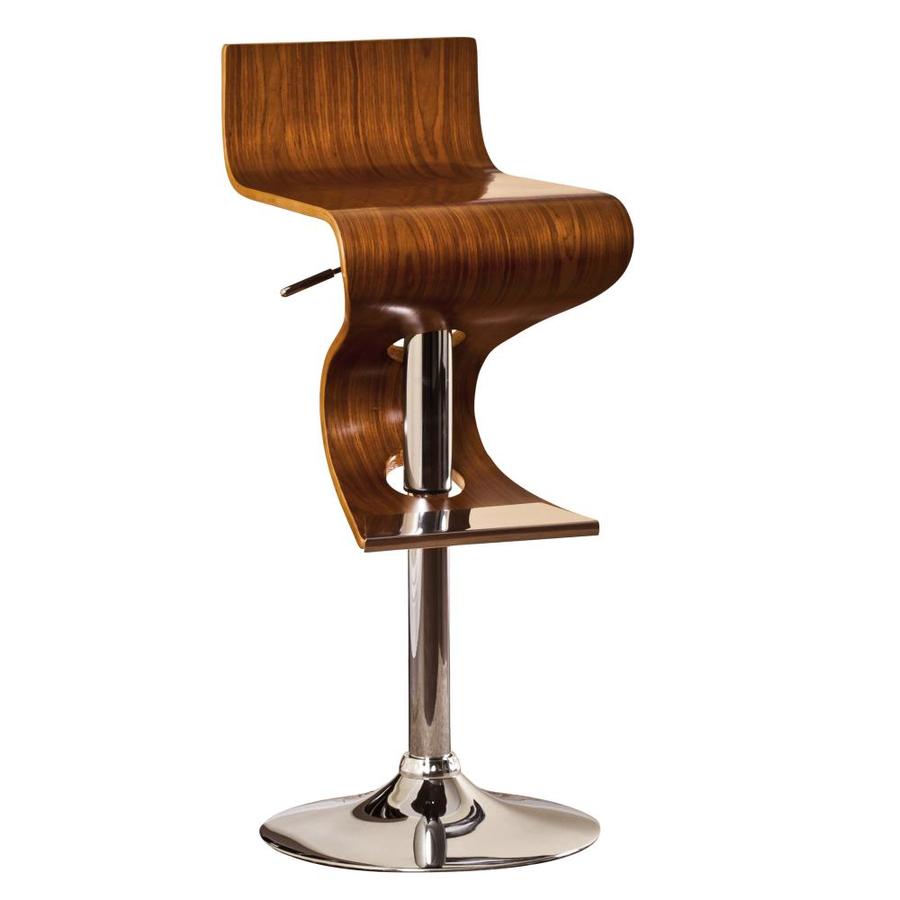 AC Pacific Modern Contemporary Bentwood Adjustable Swivel Bar Stool with Curved Seat and Back (Walnut Stain Finish)