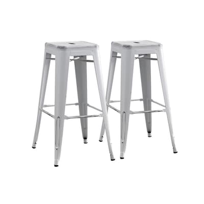 Ac Pacific Set Of 2 Distressed White Bar Stool At Lowes Com