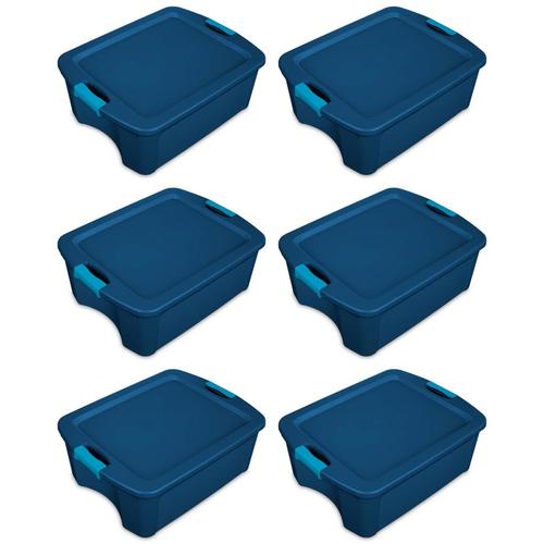 Sterilite Corporation 6 Pack Sterilite 12 Gallon 48 Quart Blue Tote With Latching Lid In The