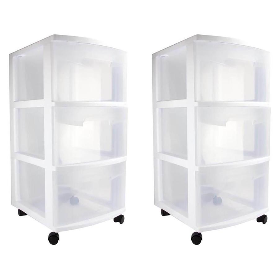 Sterilite Corporation 3 Compartment 3 Drawers White Stackable Wheeled