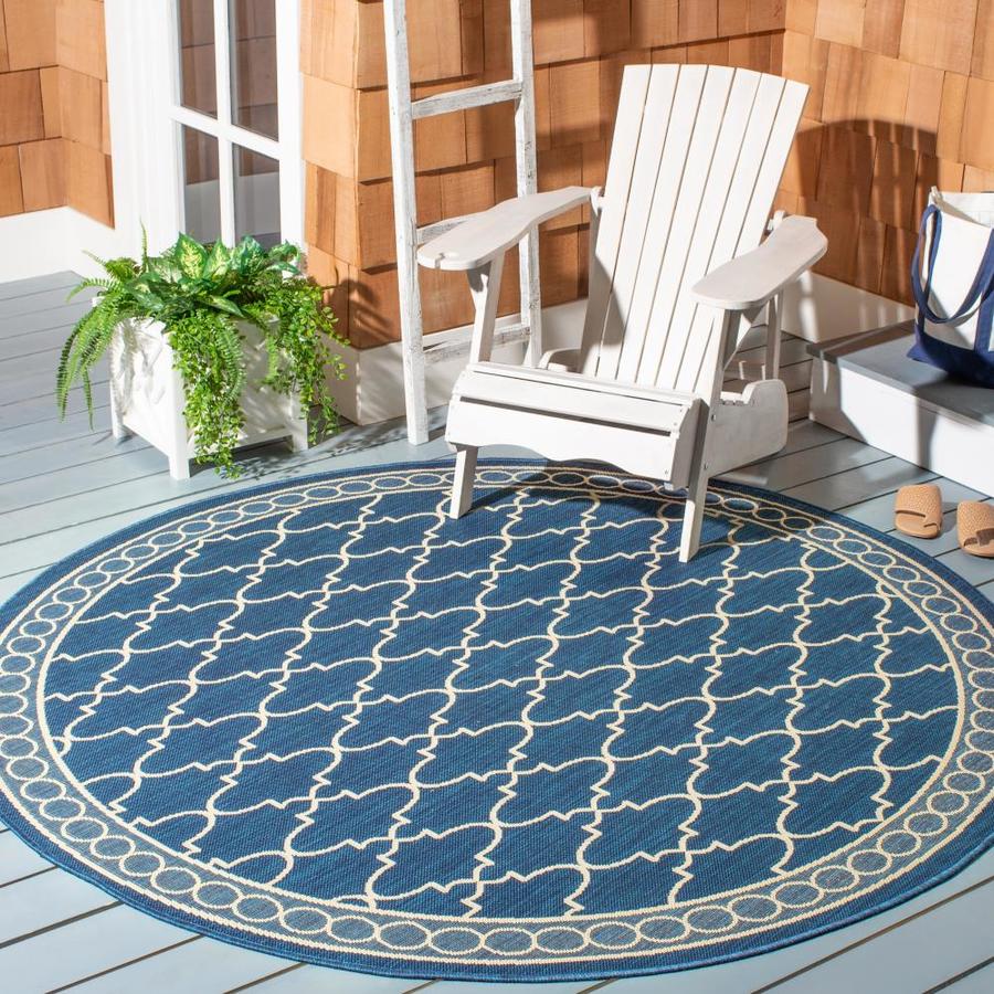 Safavieh Courtyard Arabesque 7 x 7 Navy/Beige Round Indoor/Outdoor ...