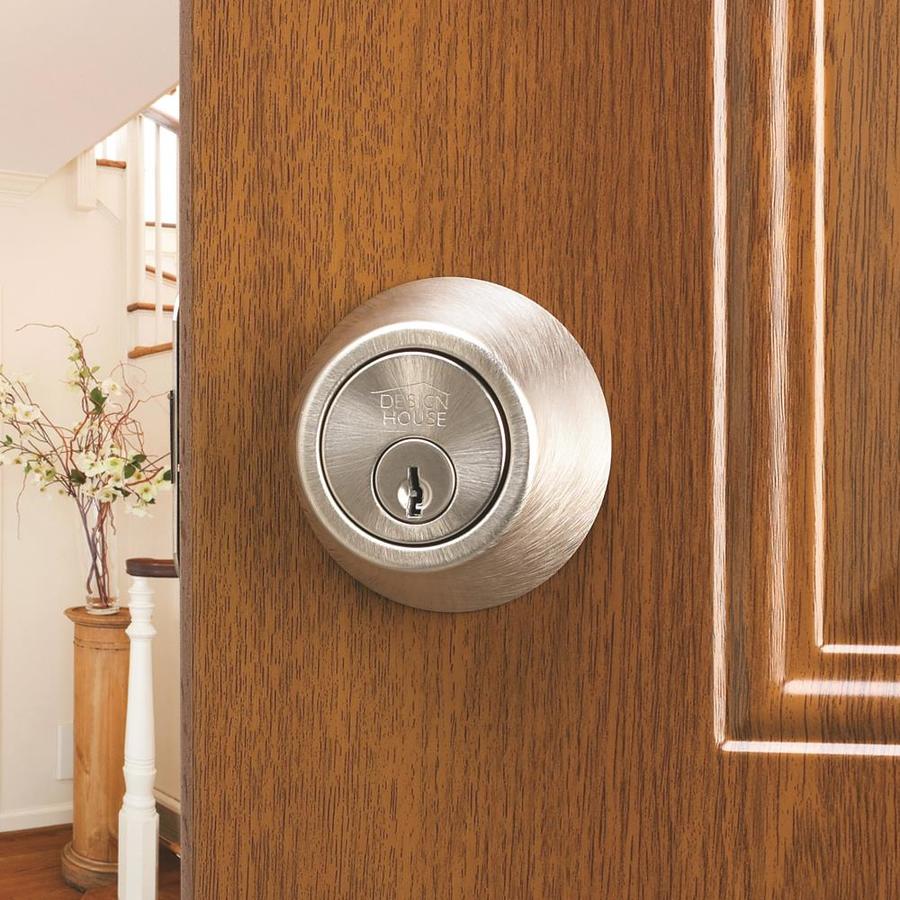 Schlage Satin Nickel Single Cylinder Deadbolt With Georgian Entry Door Knob Combo Pack
