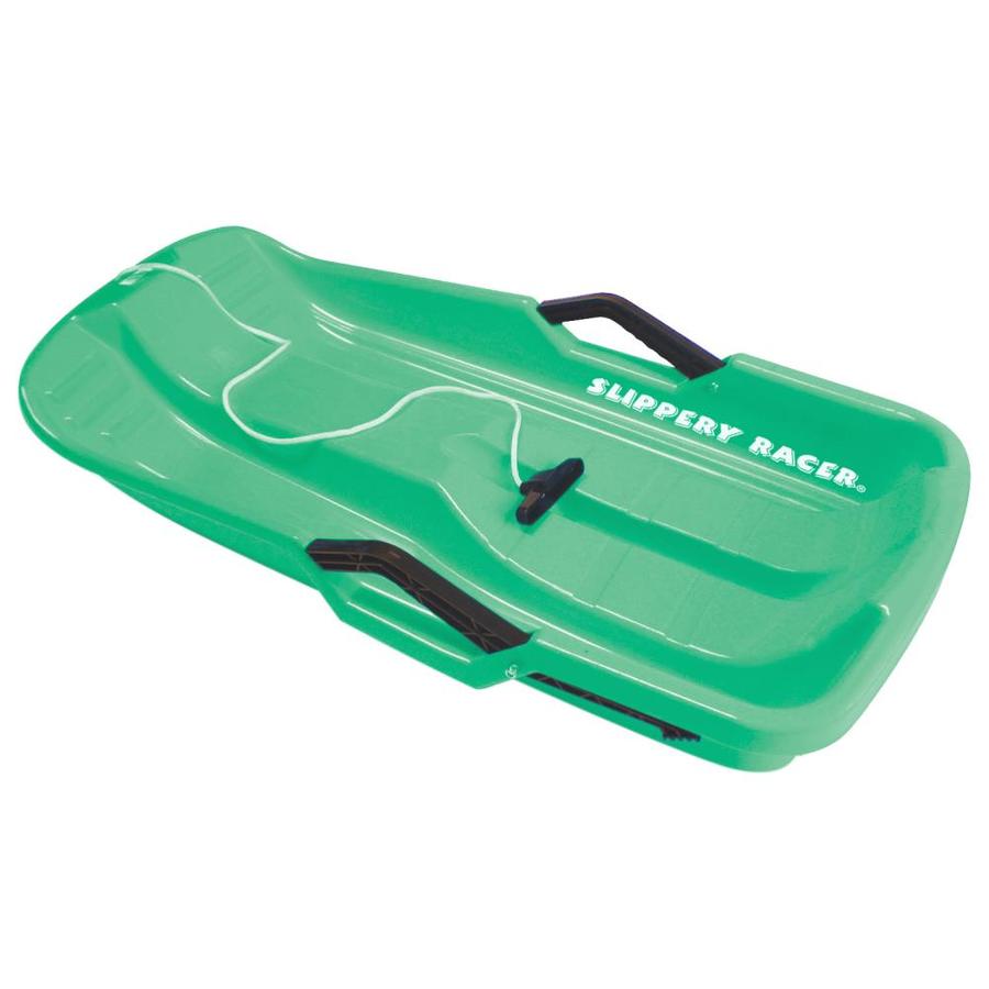 Slippery Racer 1Person Green Plastic Snow Sled in the Snow Sleds
