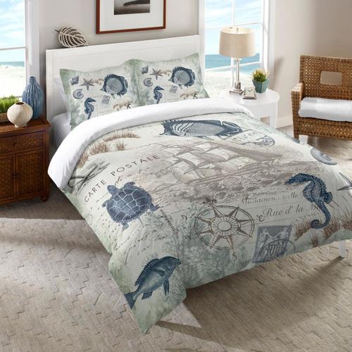 Laural Home Seaside Postcard Blue Queen in the Comforters & Bedspreads ...