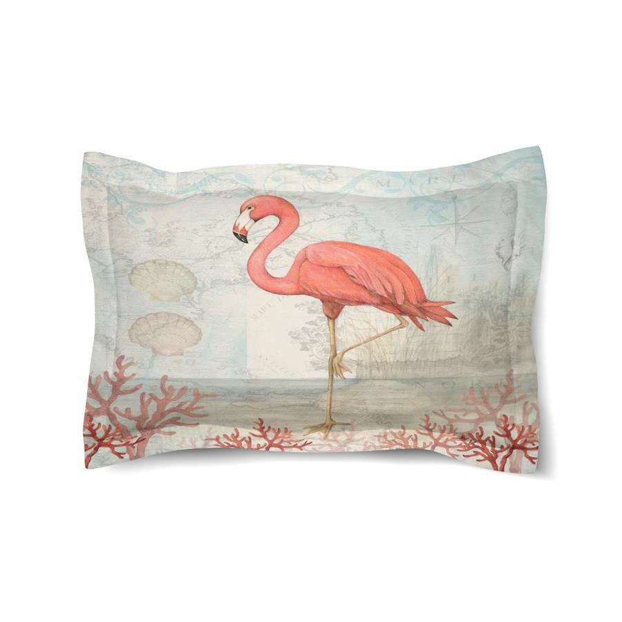Laural Home Coastal Flamingo Multicolor/Cotton Standard Cotton Pillow