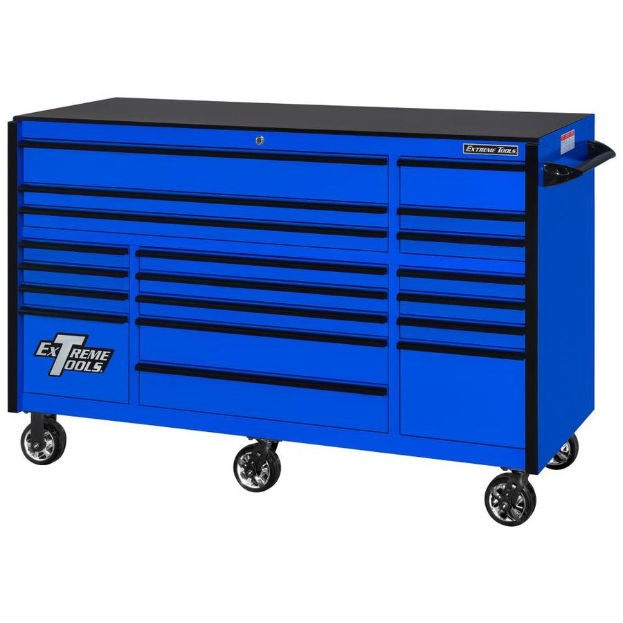 Extreme Tools RX Series 72-in x 30-in 19 Drawer Roller Cabinet, Blue with Black Pulls