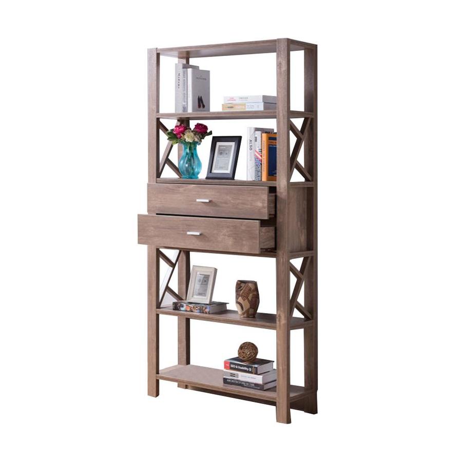 Benzara Wooden Bookcase With Four Open Shelves And Two Drawers At
