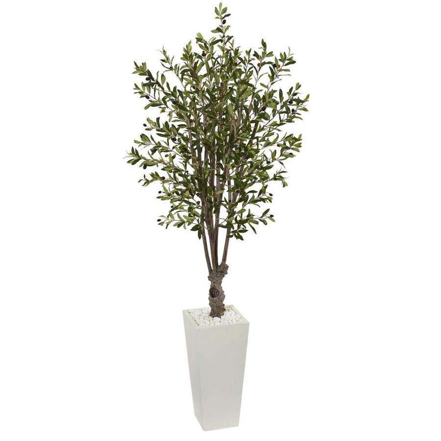 Nearly Natural 6 Ft. Artificial Olive Tree in White Tower Planter