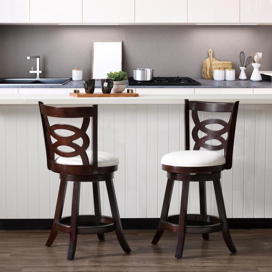 CorLiving Woodgrove Espresso, White Counter Upholstered Swivel Bar ...