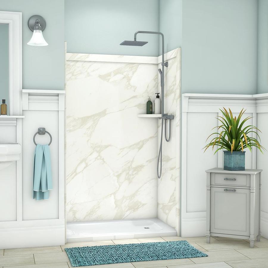 FlexStone Elegance 3 Calacatta Cream Panel Kit Shower Wall Surround (48 ...