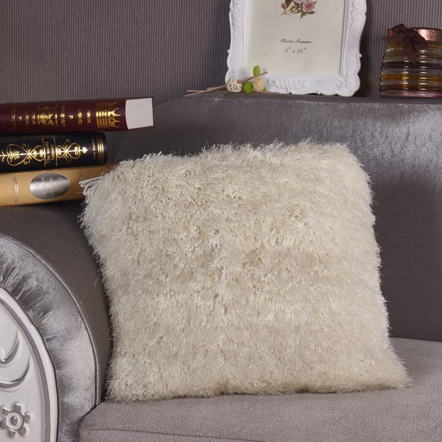 Amazing Rugs Decorative Shaggy Pillow With Lurex In White 18 In