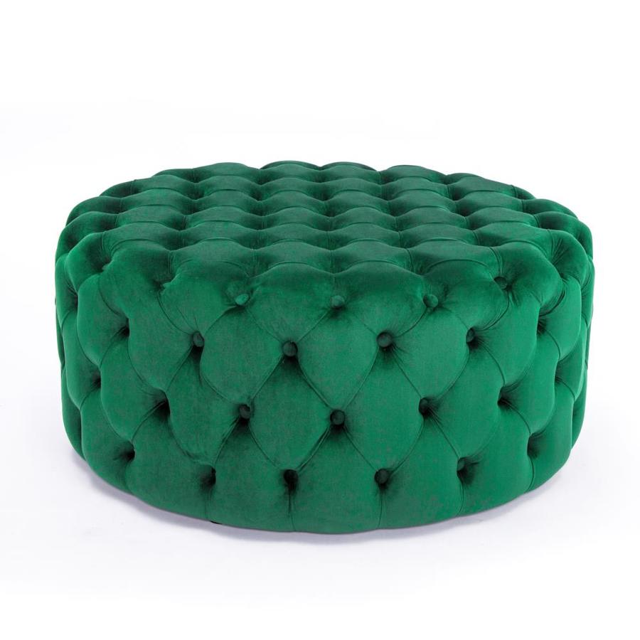 KINWELL Casual Green Velvet Round Ottoman in the Indoor Ottomans ...