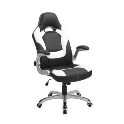 Clihome Gaming Chairs Modern White And Black Faux Leather Gaming