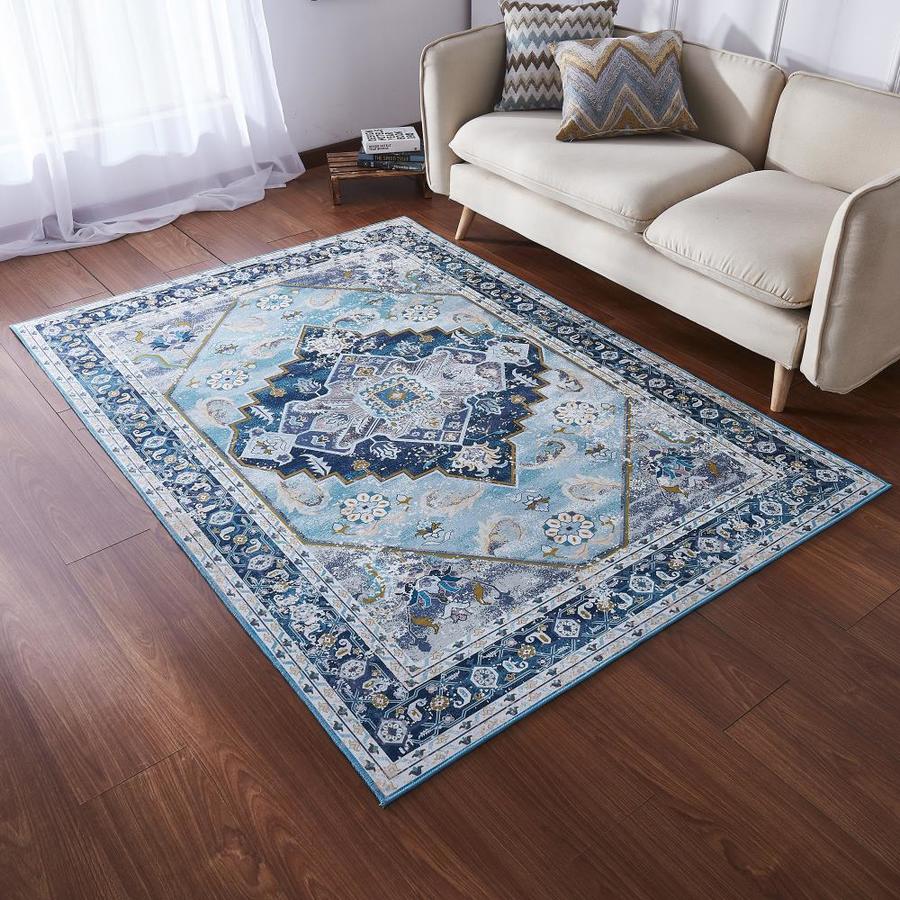 Amazing Rugs Zara Vintage 5 X 7 Blue Indoor Handcrafted Area Rug In The 