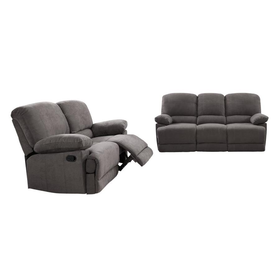 CorLiving 2pc Plush Reclining Grey Chenille Fabric Sofa Set