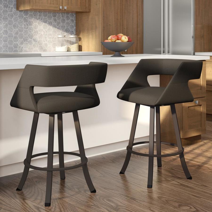 Amisco Metro Dark Brown Grey Bar Height Upholstered Swivel Bar Stool in ...