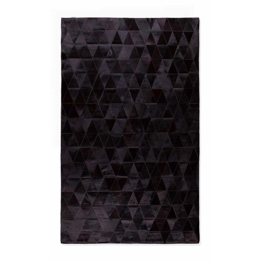 Homeroots 60 In X 96 In Black Parquet Natural Stitched Cowhide