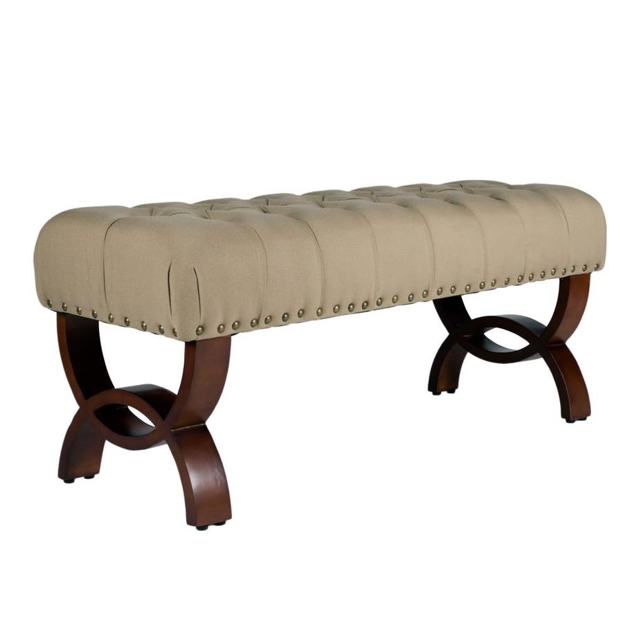 Benzara Wooden Bench With Button Tufted Fabric Padded Seat At