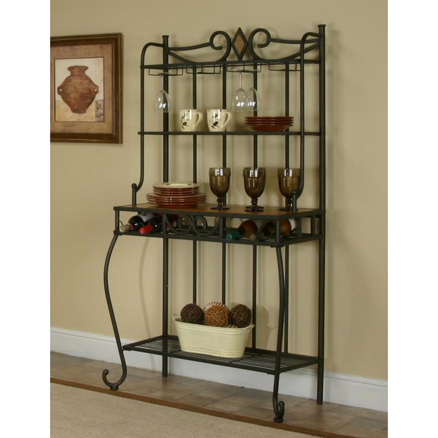 Sunset Trading Dart Metal Oak Bakers Rack With With Wine Storage