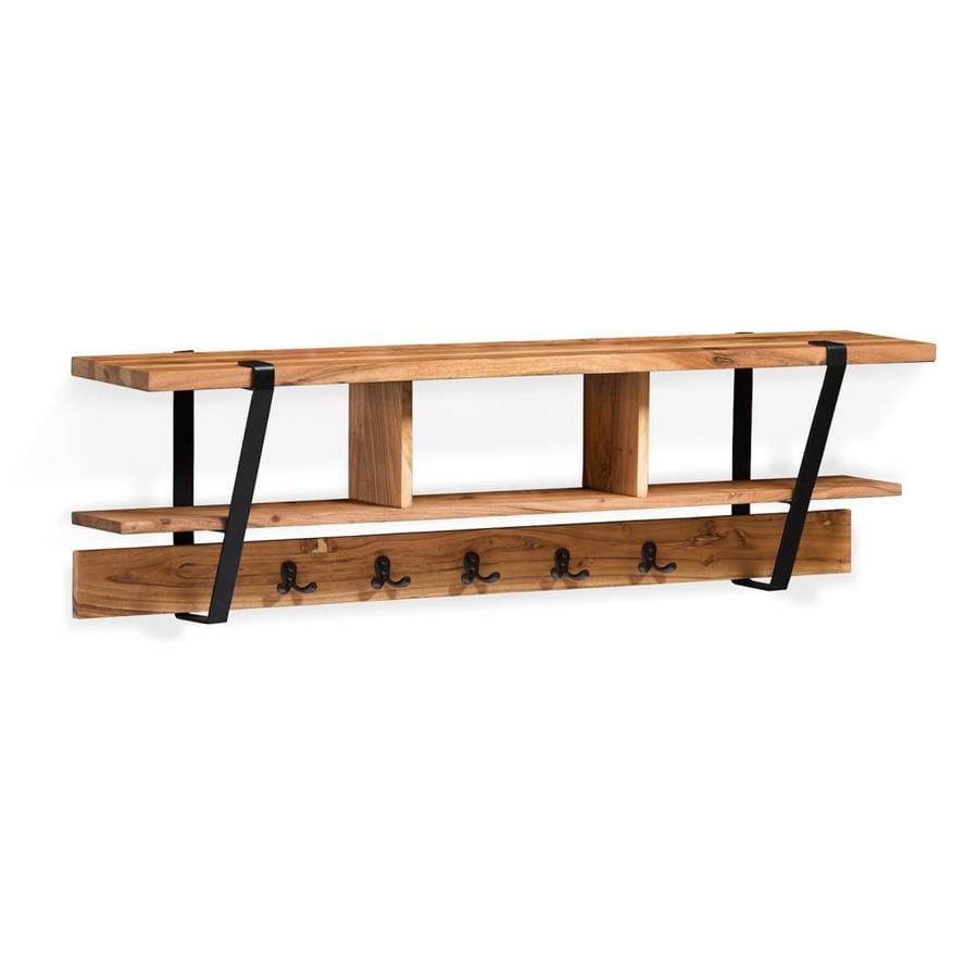 Alaterre Furniture Ryegate Solid Wood with Metal Coat Hooks with Storage, Natural