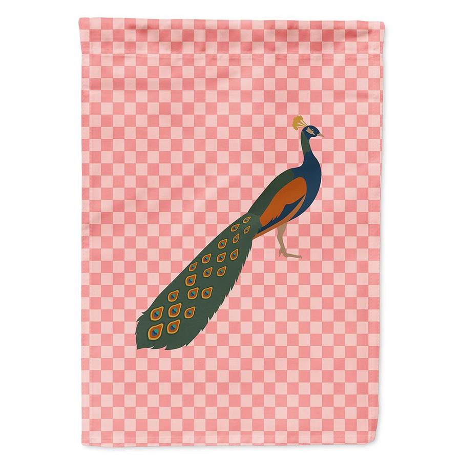 Caroline's Treasures Indian Peacock Peafowl Pink Check Flag Garden Size