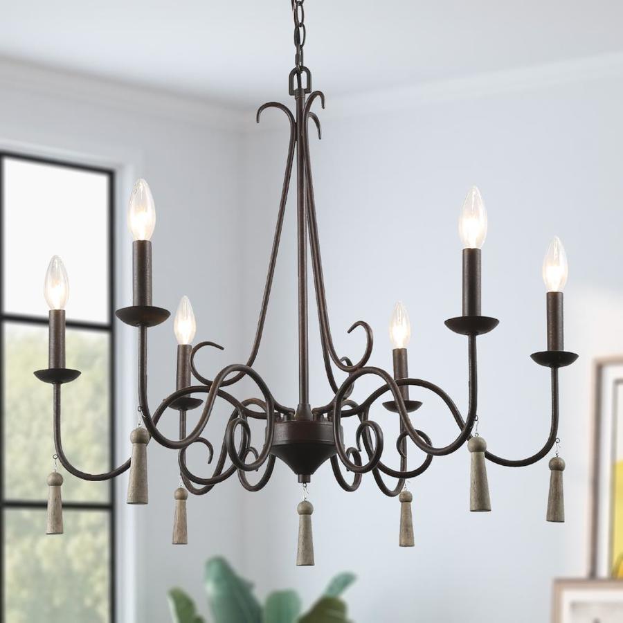 LNC Alfa 6-Light Bronze Farmhouse Chandelier in the Chandeliers ...