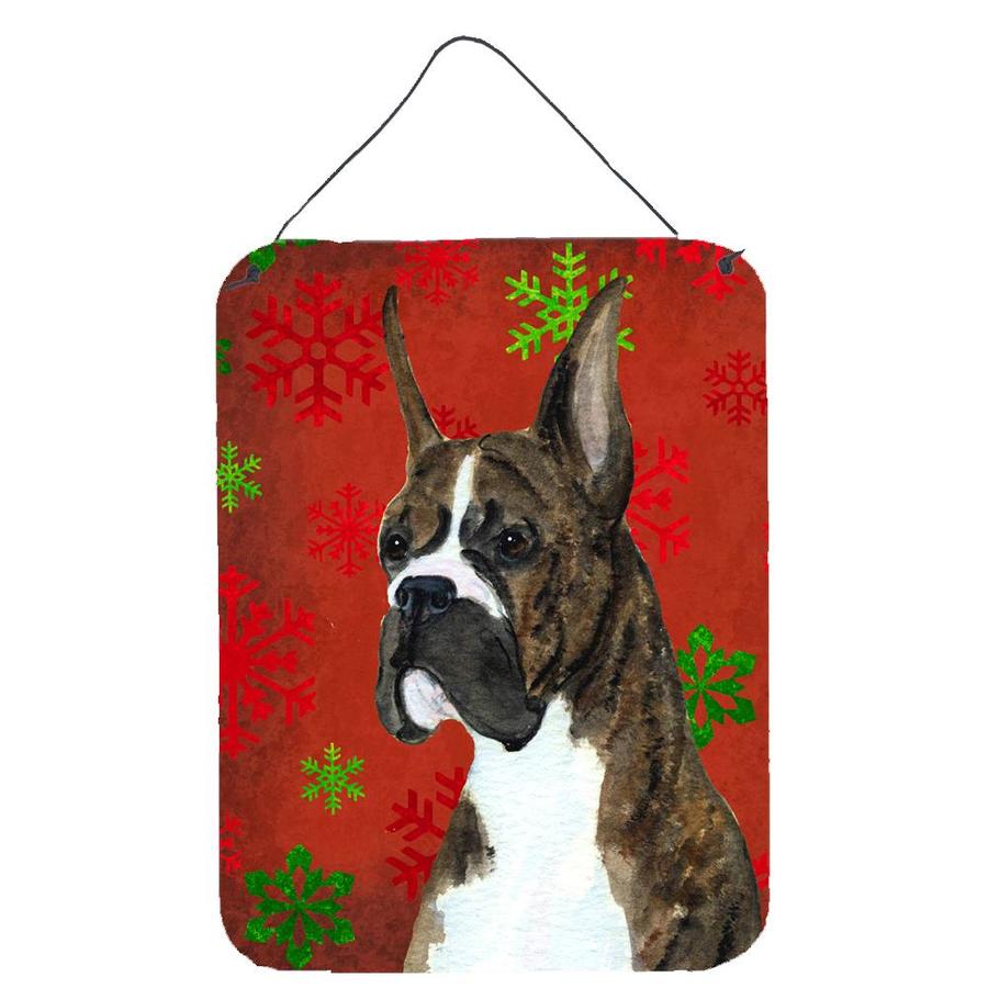 Caroline's Treasures Boxer Red and Green Snowflakes Holiday Christmas Wall or Door Hanging Prints