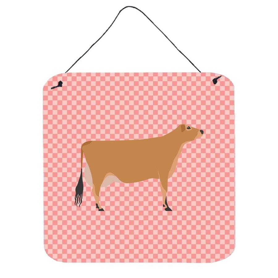 Caroline's Treasures Jersey Cow Pink Check Wall or Door Hanging Prints