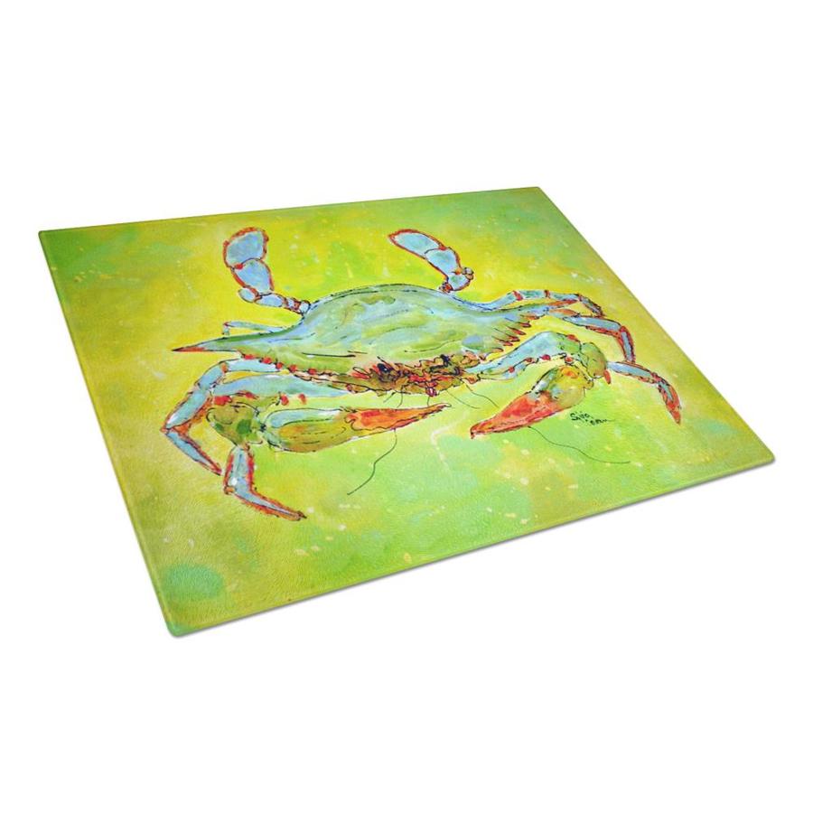 Caroline's Treasures Bright Green Blue Crab Glass Cutting Board Large