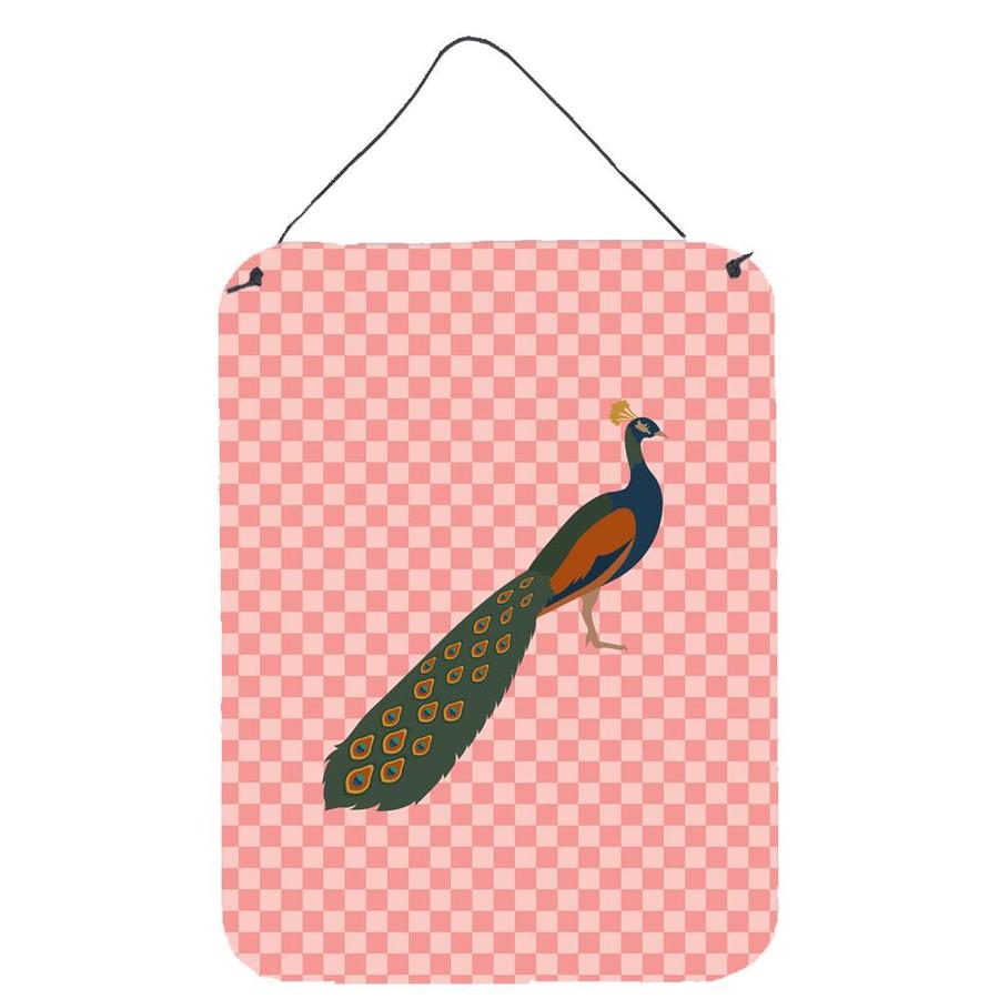 Caroline's Treasures Indian Peacock Peafowl Pink Check Wall or Door Hanging Prints