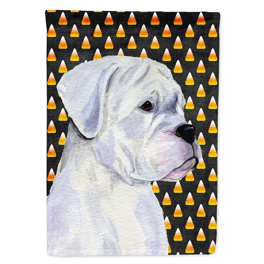 Caroline's Treasures Boxer White Candy Corn Halloween Portrait Flag Canvas House Size