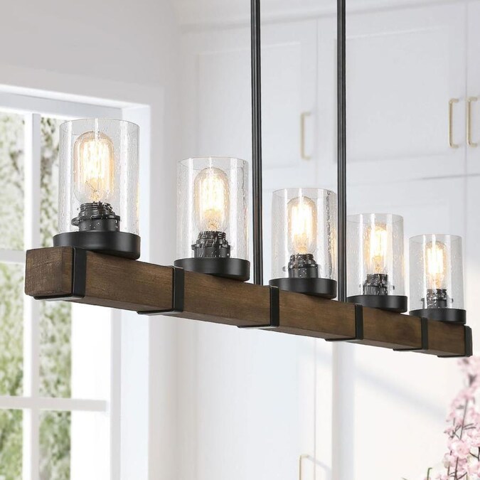 Lnc Holmes Matte Black Farmhouse Seeded Glass Linear Led Kitchen Island Light In The Pendant Lighting Department At Lowes Com