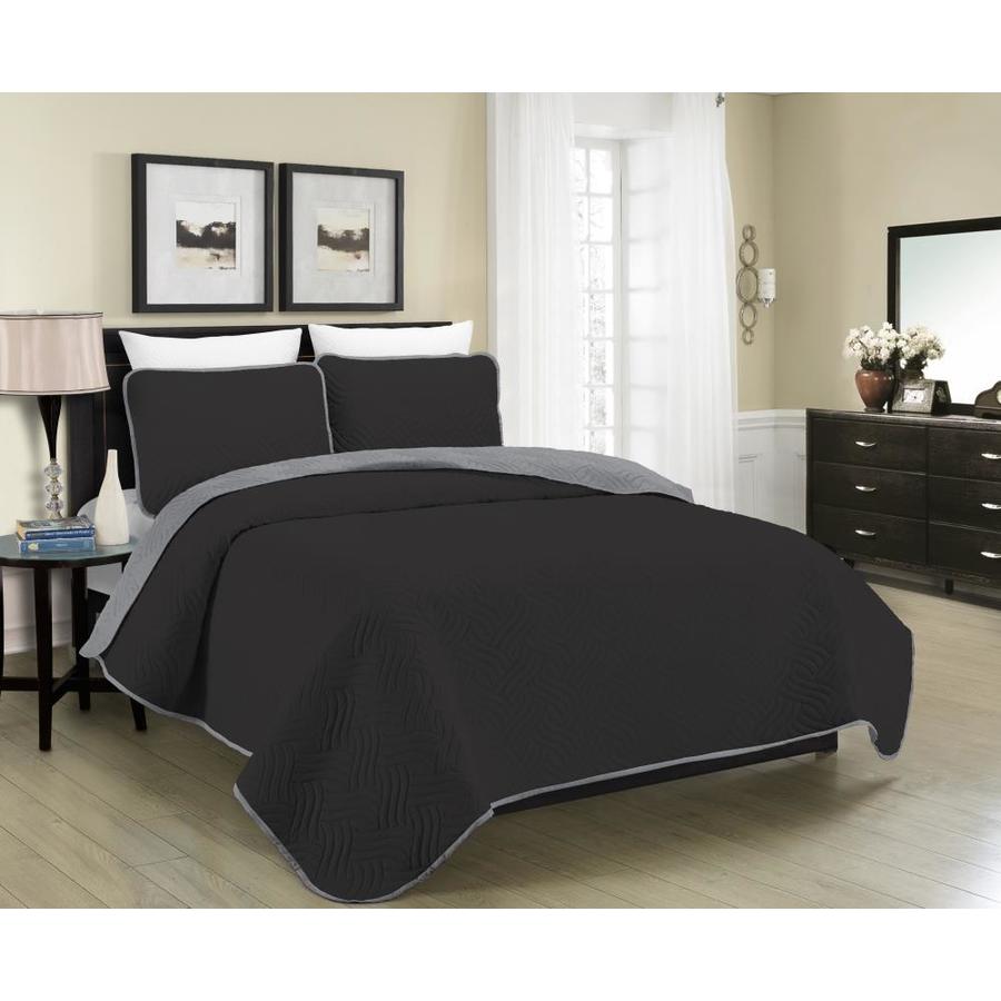 MHF Home Allison Black/Grey Solid Reversible Twin Quilt (Polyester with