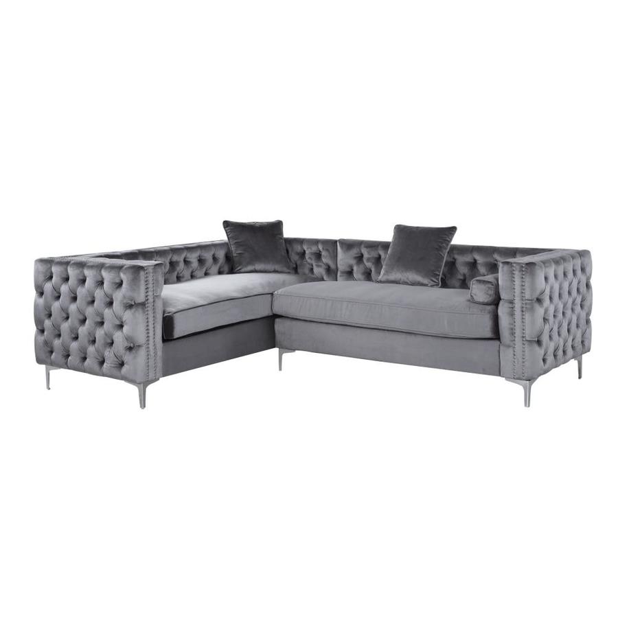 Chic Home Design Mozart Modern Grey Velvet Sectional at Lowes.com